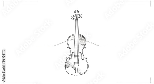 Elegant hand-drawn illustration of a classical violin partially immersed, depicting serene musical