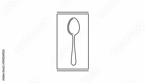 Minimalist line art illustration of a dining utensil presented within a clean rectangular frame