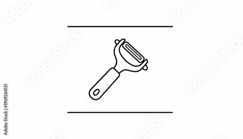Minimalist line art icon of a classic kitchen vegetable peeler for efficient food preparation