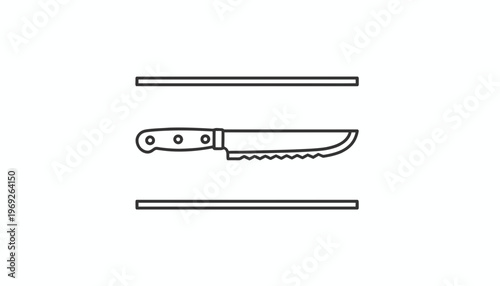 Minimalist culinary tool illustration featuring a sharp serrated knife icon design for kitchen use