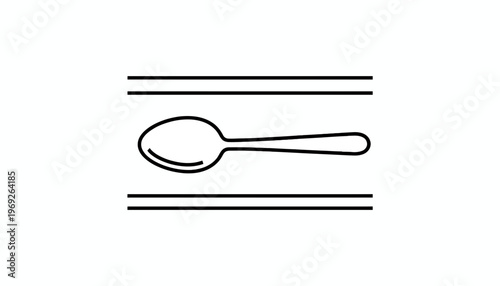 Minimalist line art illustration of a kitchen utensil, a simple spoon icon design