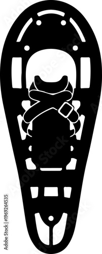 Snowshoe, winter sports, outdoor recreation, black silhouette, vector icon