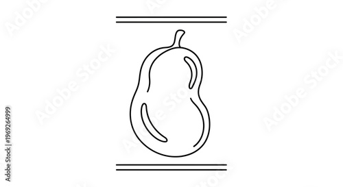 Minimalist single continuous line drawing of a ripe pear fruit or stylized gourd vector icon