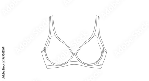 Detailed minimalist line art of a classic full-coverage women's bra for fashion design and apparel