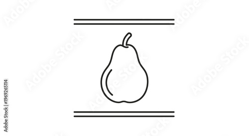 Simple outline drawing of a fresh pear fruit icon with graphic divider lines above and below it