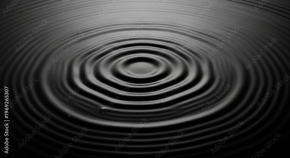 Obraz premium Black Water Ripple Stock Image, Concentric Circular Waves on Dark Liquid Surface, Minimalist Abstract Photography for Modern Backgrounds and Artistic Design Projects