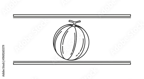 Minimalist black outline drawing of a round fruit with stem on a clean white background