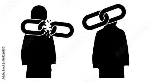 Broken link, chain, freedom, business people vector icons