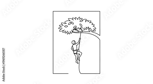 Man Climbing Tree with Rope, Outdoor Adventure, Nature Exploration