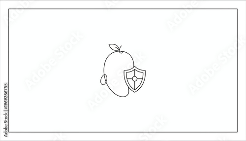 Mango Fruit with Shield Icon, Organic Food Safety and Security Concept