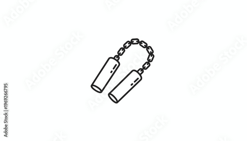 Martial Arts Nunchaku Icon - Simple Line Art of a Traditional Weapon