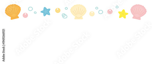 貝殻と真珠のイラスト背景素材|デコレーション向け素材/illustration background material of seashells and pearls
