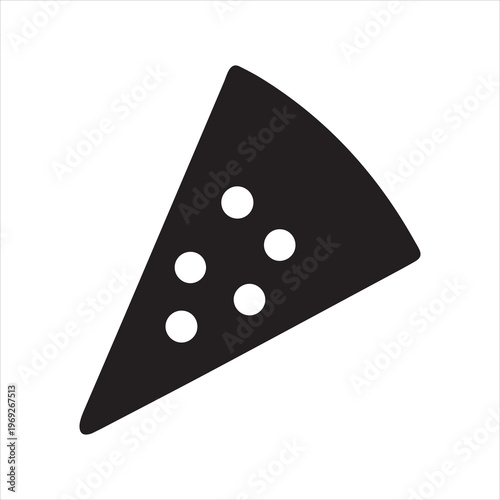 Simple black pizza slice icon with white dots on a white background