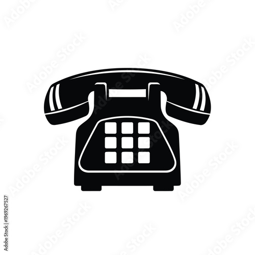 Black and white icon of a retro landline telephone vector
