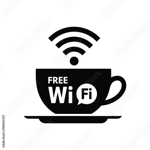 Coffee cup icon with free wifi symbol vector