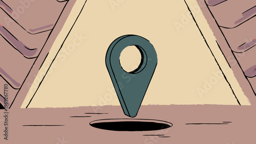 Location pin hovers above a dark hole.