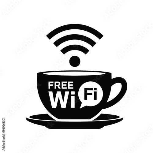 Coffee cup icon with free wifi symbol vector