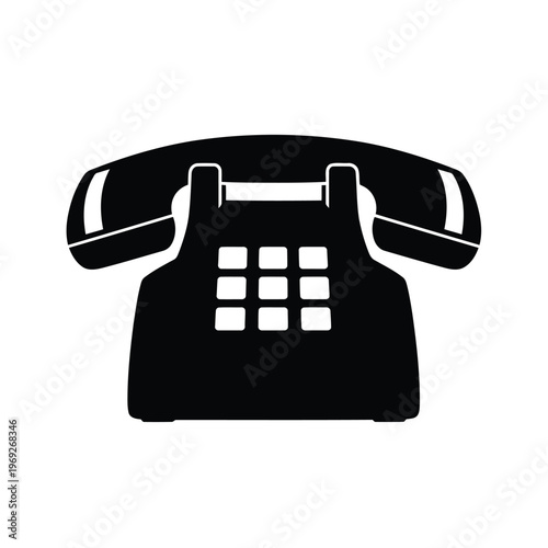 Black silhouette icon of a vintage telephone with a keypad vector