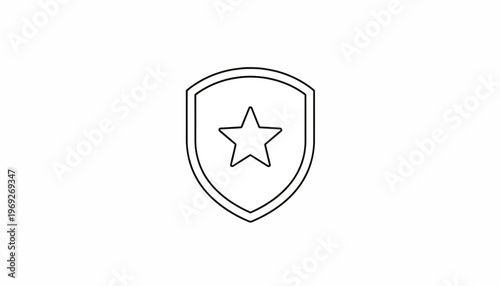 Shield with Star Icon, Security and Protection Symbol, Vector Outline
