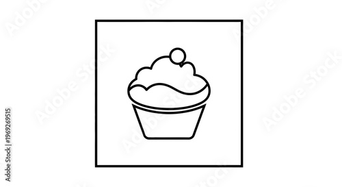 Simple cupcake icon line art, sweet dessert symbol, minimalist food graphic