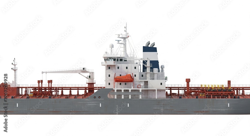 Fototapeta premium Oil Tanker Ship Isolated on White Background Stock Image for Maritime Logistics and Shipping Industry Concept