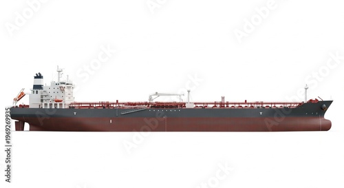 Oil Tanker Ship Side View Stock Image, Realistic 3D Model of a Large Industrial Cargo Vessel Isolated on White Background for Maritime Logistics and Shipping Industry