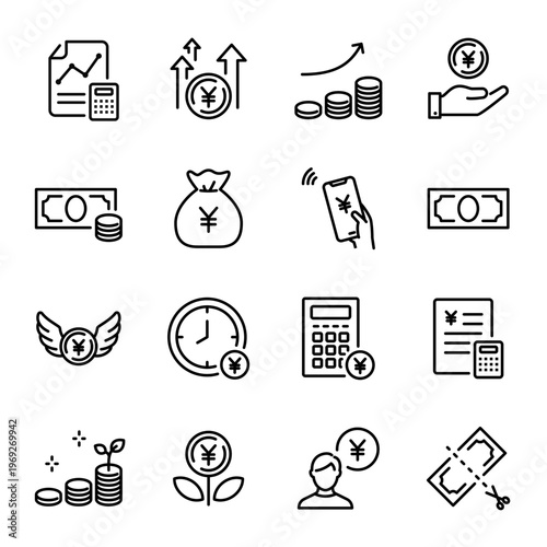 Simple Icon Set for Japanese Money, Payments and Economy