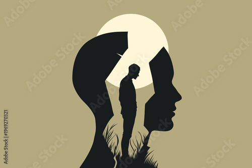 Lonely Inner Child in Parental Trauma: Healing Path in Mind Silhouette