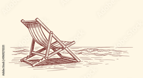 Beach summer vacation naive outline sketch vector illustration of a deck chair