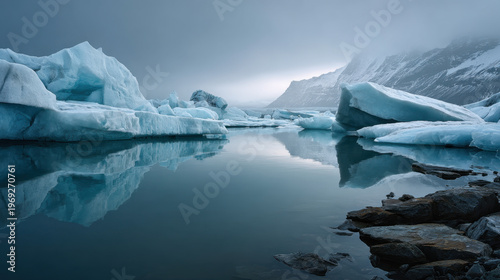 Wallpaper Mural Glacier landscape with calm water ice berg snow mountain cold sky polar coast reflection mist serene scene Torontodigital.ca