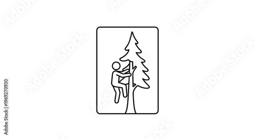 Person climbing a tree icon, outdoor activity, adventure, nature, healthy lifestyle, simple line art