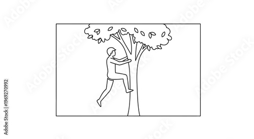 Person climbing a tree, outdoor activity, summer, healthy lifestyle, nature