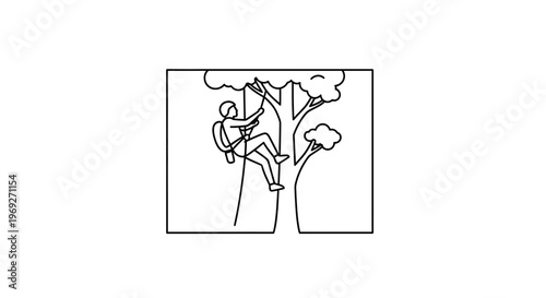 Person climbing tree with rope, outdoor adventure, nature exploration, active lifestyle