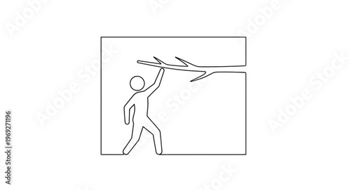 Person Reaching for Tree Branch - Minimalist Line Art Icon
