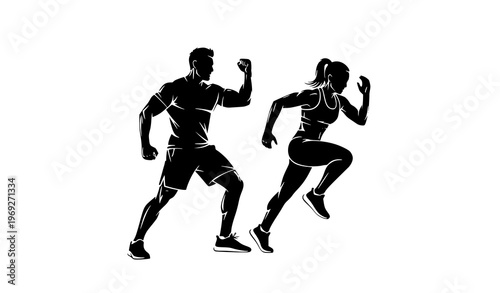 Dynamic fitness coaching session silhouette vector illustration isolated on white background high intensity training concept