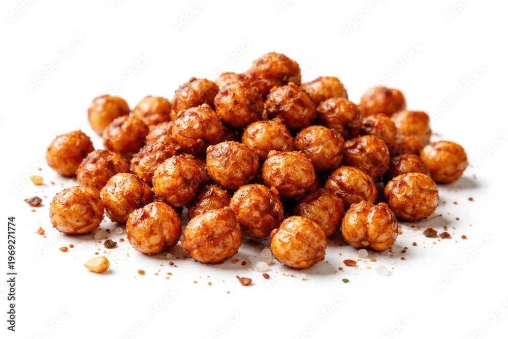 Obraz premium Crunchy roasted chickpeas on a clean white background