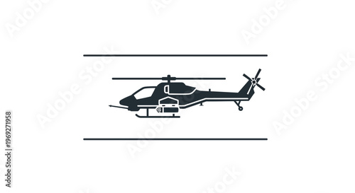 Modern Military Helicopter Icon, Vector Silhouette, Aviation and Defense Symbol