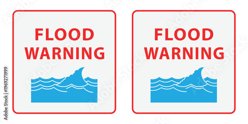 Red Flood Warning Safety Sign Icon with Water Waves for Emergency Alerts and Disaster Prevention Information