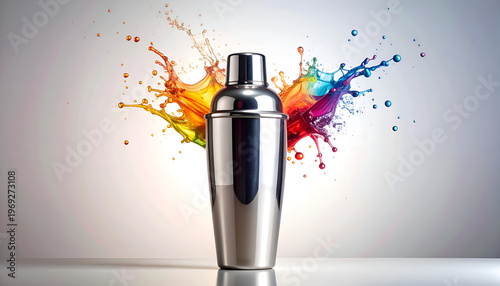 Cocktail shaker with colorful paint splashes.