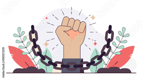 Raised Fist and Chains Vector Illustration for Freedom Concept