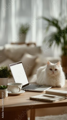 Serene Workspace with Cat: ...