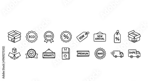 Milan city outline icons row with travel architecture and lifestyle symbols vector set isolated on white background