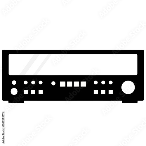 Audio Receiver Front Panel Vector Illustration, Minimalist Stereo Amplifier Interface Mockup for Electronic Device Design and Home Theater Equipment Layouts