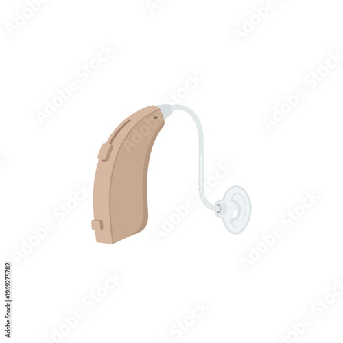 Beige Behind-the-Ear Hearing Aid Vector Illustration, Medical Assistive Device Icon for Audiology and Healthcare Design Projects