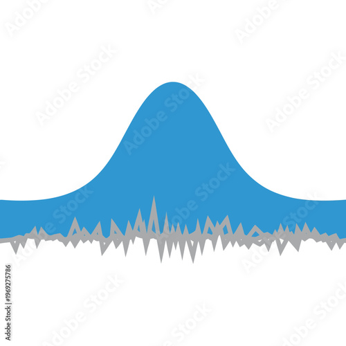 Bell Curve Distribution Vector Illustration with Erratic Noise Data Overlay for Statistical Analysis and Financial Market Trend Visualization