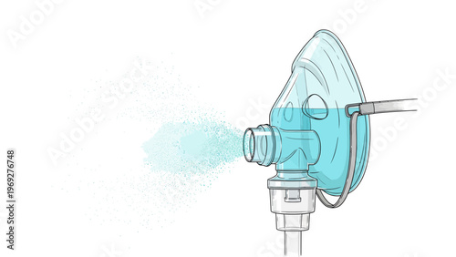 Medical Nebulizer Mask Vector Illustration, Respiratory Therapy Equipment with Aerosol Mist Spray for Asthma Treatment and Healthcare Clinical Use