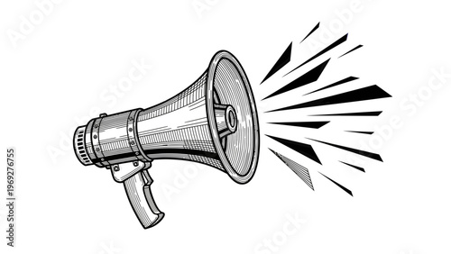 Megaphone Vector Illustration, Hand Drawn Vintage Style Graphic for Marketing and Communication Announcements