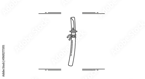 Minimalist Line Art of a Katana Sword with Scabbard, Japanese Samurai Weapon Icon