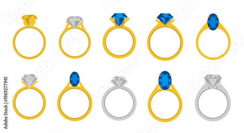 Vector rings, diamond and sapphire jewelry, gold and silver bands, gemstone accessories, luxury wedding rings