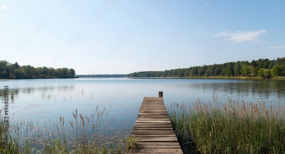 Obraz premium Soothing Lake Scene with a Traditional Wood Dock